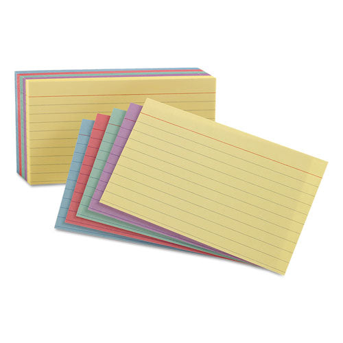 Ruled Index Cards, 4 X 6, Blue-violet-canary-green-cherry, 100-pack