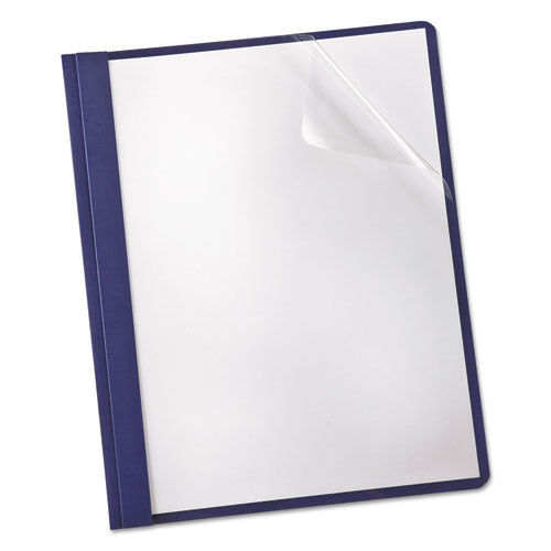 Linen Finish Clear Front Report Cover, 3 Fasteners, Letter, Navy, 25-box