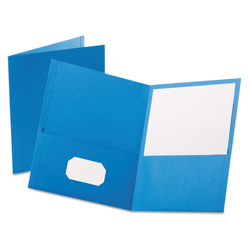 Twin-pocket Folder, Embossed Leather Grain Paper, Light Blue, 25-box