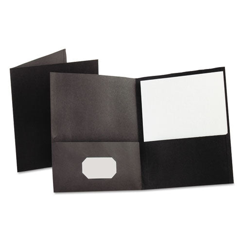 Twin-pocket Folder, Embossed Leather Grain Paper, Black, 25-box