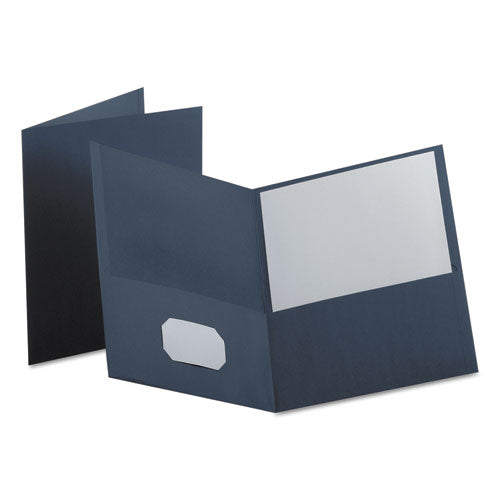Twin-pocket Folder, Embossed Leather Grain Paper, Dark Blue, 25-box