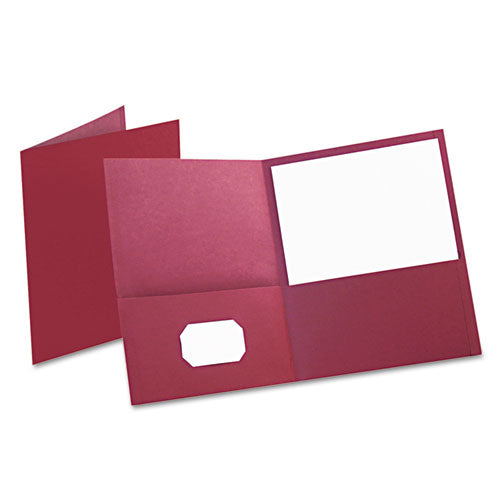 Twin-pocket Folder, Embossed Leather Grain Paper, Burgundy, 25-box