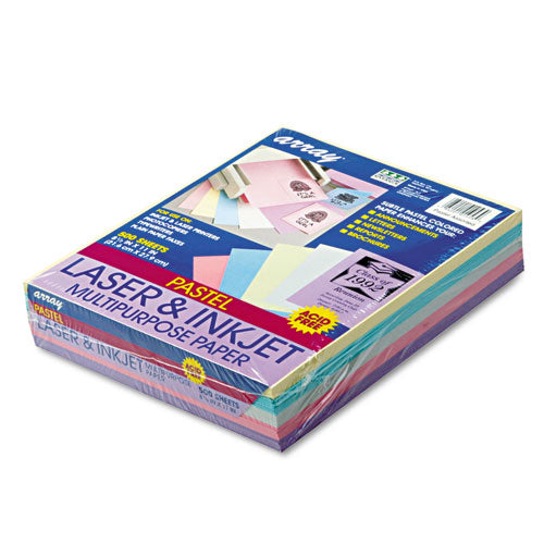 Array Colored Bond Paper, 20lb, 8.5 X 11, Assorted Pastel Colors, 500-ream