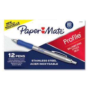 Profile Metal Ballpoint Pen, Retractable, Medium 1 Mm, Blue Ink, Silver Barrel, Dozen