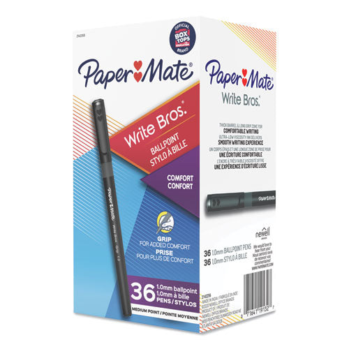 Write Bros. Grip Ballpoint Pen, Stick, Medium 1 Mm, Black Ink, Black Barrel, 36-pack