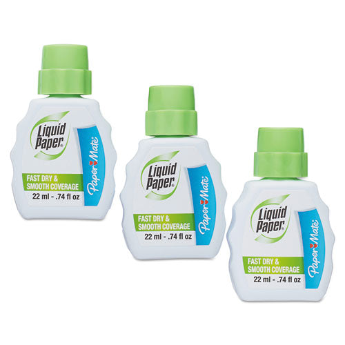 Fast Dry Correction Fluid, 22 Ml Bottle, White, 3-pack