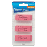 Pink Pearl Eraser, Rectangular, Medium, Elastomer, 3-pack