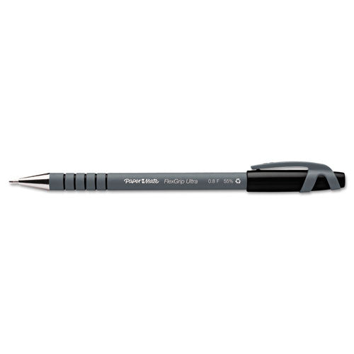 Flexgrip Ultra Stick Ballpoint Pen, Fine 0.8mm, Black Ink, Gray Barrel, Dozen