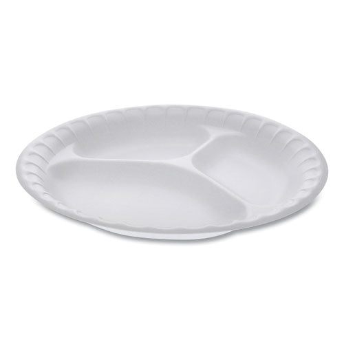 Unlaminated Foam Dinnerware, 3-compartment Plate, 9