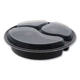 Newspring Versatainer Microwavable Containers, Round, 3-compartment, 39 Oz, 9 X 9 X 2.25, Black/clear, Plastic, 150/carton