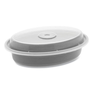 Newspring Versatainer Microwavable Containers, Oval, 12 Oz, 6.8 X 4.8 X 1.45, Black/clear, Plastic, 150/carton