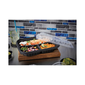 Earth Choice Entrée2go Takeout Containers, 3-compartment, 48 Oz, 11.75 X 8.75 X 2.13, Black, 200-carton