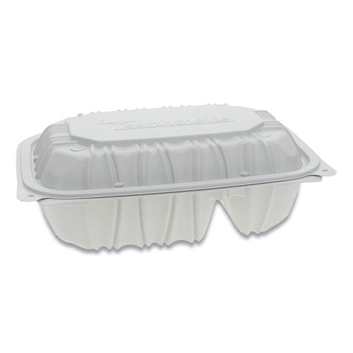 Vented Microwavable Hinged-lid Takeout Container, 9 X 6 X 3.1, 2-compartment, White, 170-carton