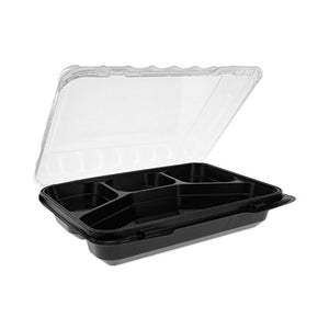 Dual Color Smartlock Hinged Lid Container, 4-compartment, 10.75 X 8 X 3.25, Black Base-clear Top, 125-carton