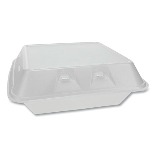 Smartlock Vented Foam Hinged Lid Containers, , 9 X 9.25 X 3.25, 3-compartment, White, 150-carton