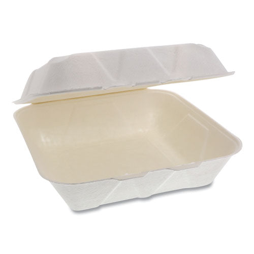 Earthchoice Bagasse Hinged Lid Container, 9 X 9 X 3.5, 1-compartment, Natural, 150-carton