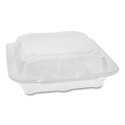 Foam Hinged Lid Containers, Dual Tab Lock Economy, 8.42 X 8.15 X 3, 1-compartment, White, 150-carton