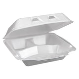 Foam Hinged Lid Containers, Dual Tab Lock, 8.42 X 8.15 X 3, 3-compartment, White, 150-carton