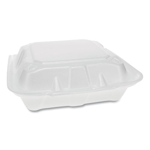 Foam Hinged Lid Containers, Dual Tab Lock Economy, 8.42 X 8.15 X 3, 3-compartment, White, 150-carton