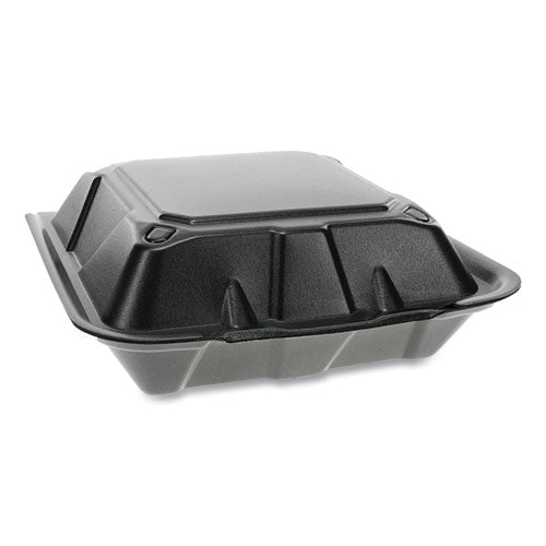 Foam Hinged Lid Containers, Dual Tab Lock, 9 X 9 X 3.25, 1-compartment, Black, 150-carton
