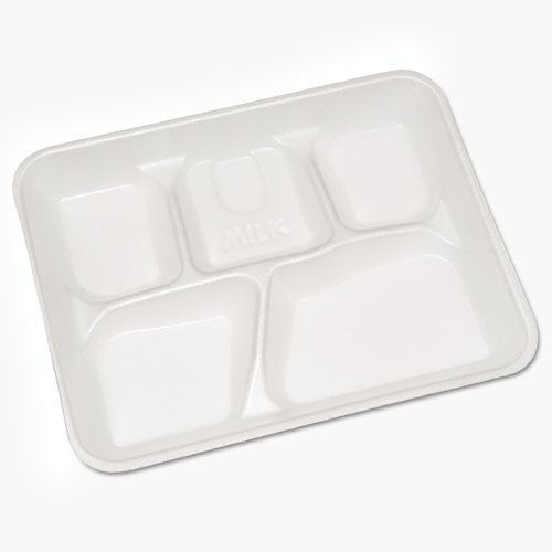 Lightweight Foam School Trays, 5-compartment, 8.25 X 10.5 X 1,  White, 500-carton