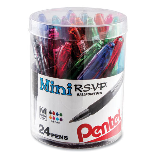 R.s.v.p. Mini Stick Ballpoint Pen, Medium 1mm, Assorted Ink-barrel, 24-pack