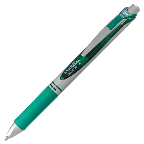 Energel Rtx Retractable Gel Pen, Medium 0.7 Mm, Green Ink, Green-gray Barrel