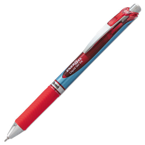 Energel Rtx Retractable Gel Pen, Fine 0.5 Mm, Red Ink, Silver-red Barrel