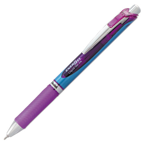 Energel Rtx Retractable Gel Pen, Fine 0.5 Mm, Violet Ink, Silver-violet Barrel