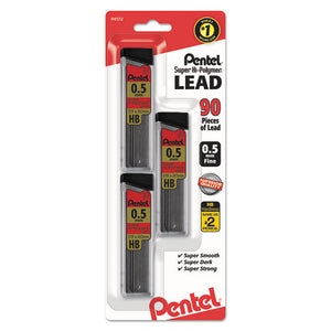 Super Hi-polymer Lead Refills, 0.5 Mm, Hb, Black, 30-tube, 3 Tubes-pack