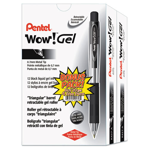 Wow! Retractable Gel Pen, Medium 0.7 Mm, Black Ink, Clear-black Barrel, 24-pack
