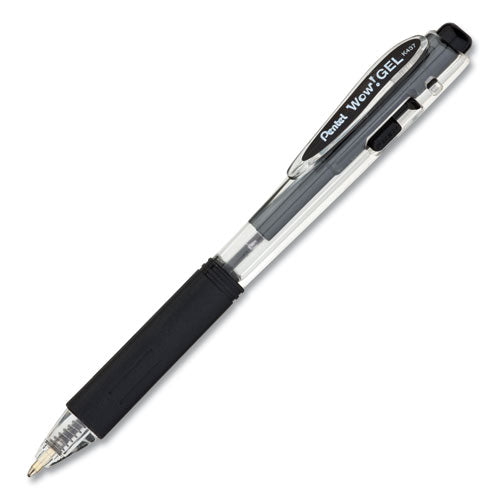 Wow! Retractable Gel Pen, Medium 0.7 Mm, Black Ink, Clear-black Barrel, Dozen