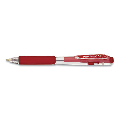 Wow! Retractable Gel Pen, Medium 0.7 Mm, Red Ink, Clear-red Barrel, Dozen