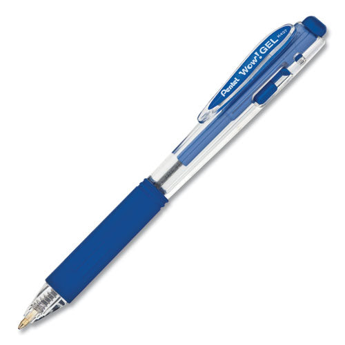 Wow! Retractable Gel Pen, Medium 0.7 Mm, Blue Ink, Clear-blue Barrel, Dozen