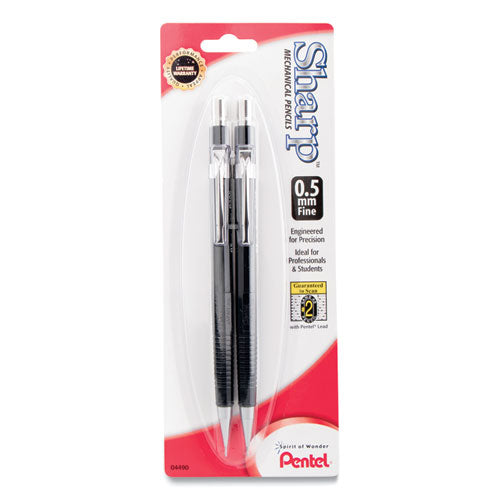 Sharp Mechanical Pencil, 0.5 Mm, Hb (#2.5), Black Lead, Black Barrel, 2-pack