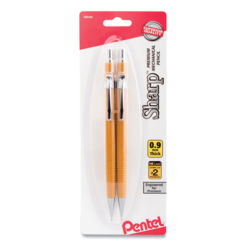 Sharp Mechanical Pencil, 0.9 Mm, Hb (#2.5), Black Lead, Yellow Barrel, 2-pack