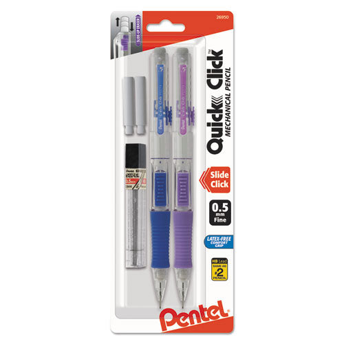 Quick Click Mechanical Pencil, 0.5 Mm, Hb (#2.5), Black Lead, Assorted Barrel Colors, 2-pack