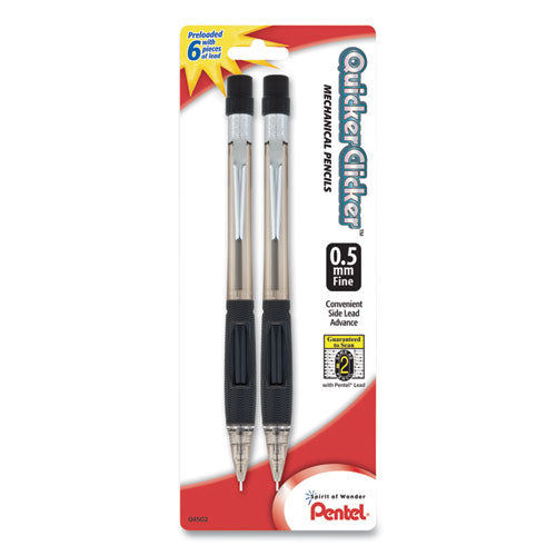 Quicker Clicker Mechanical Pencil, 0.5 Mm, Hb (#2.5), Black Lead, Smoke Barrel, 2-pack