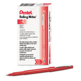 Rolling Writer Stick Roller Ball Pen, Medium 0.8mm, Red Ink-barrel, Dozen