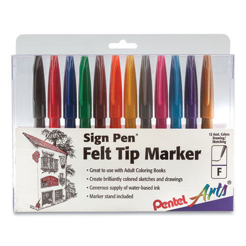 Sign Pen Color Marker, Extra-fine Bullet Tip, Assorted Colors, 12-set