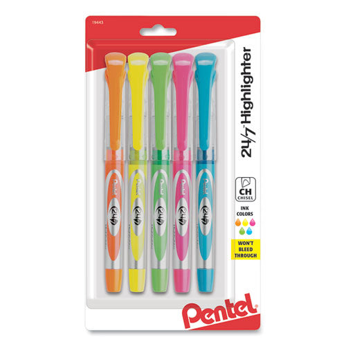 24-7 Highlighters, Chisel Tip, Assorted Colors, 5-set