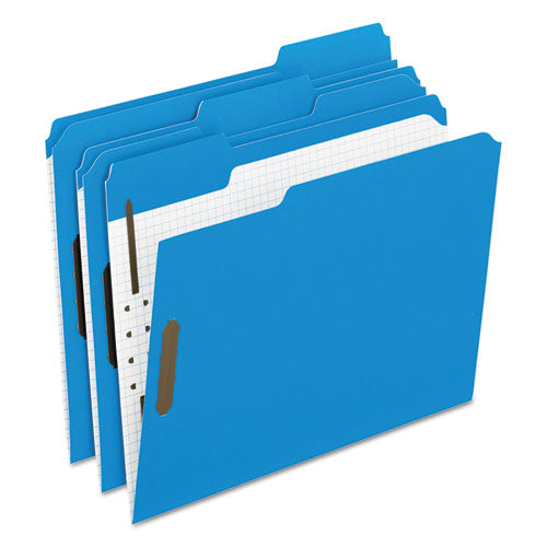 Colored Folders With Two Embossed Fasteners, 1-3-cut Tabs, Letter Size, Blue, 50-box