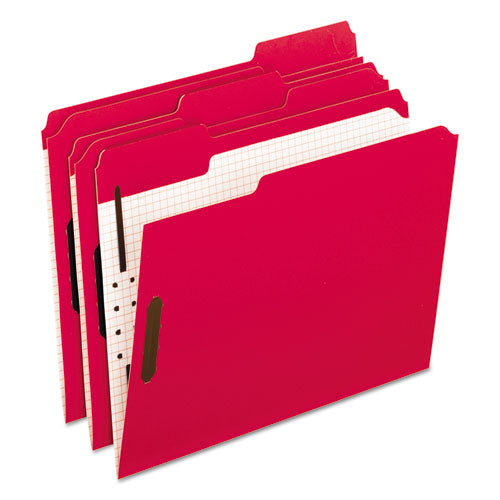 Colored Folders With Two Embossed Fasteners, 1-3-cut Tabs, Letter Size, Red, 50-box