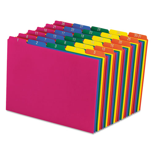 Poly Top Tab File Guides, 1-5-cut Top Tab, 1 To 30-31, 8.5 X 11, Assorted Colors, 31-set