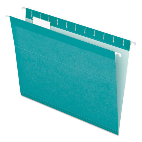 Colored Reinforced Hanging Folders, Letter Size, 1-5-cut Tab, Aqua, 25-box