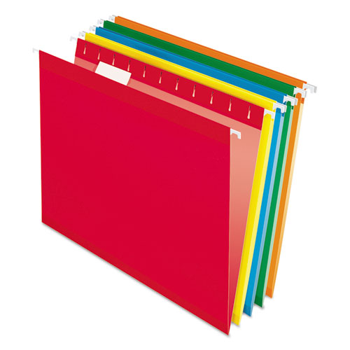 Colored Reinforced Hanging Folders, Letter Size, 1-5-cut Tab, Assorted, 25-box