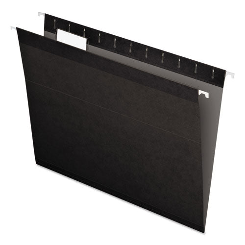 Colored Reinforced Hanging Folders, Letter Size, 1-5-cut Tab, Black, 25-box