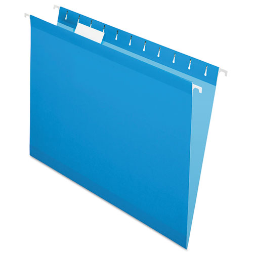 Colored Reinforced Hanging Folders, Letter Size, 1-5-cut Tab, Blue, 25-box
