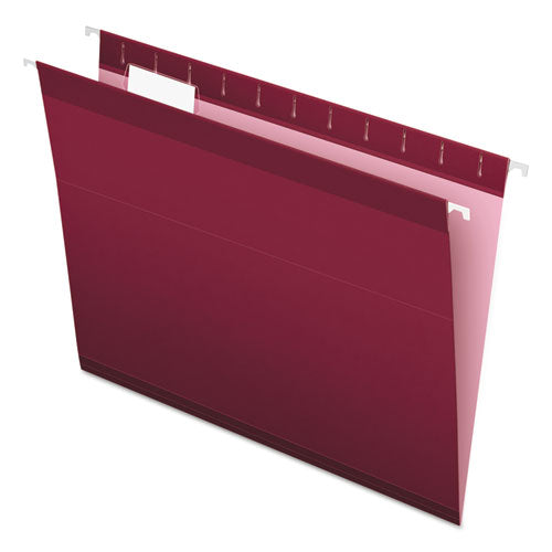 Colored Reinforced Hanging Folders, Letter Size, 1-5-cut Tab, Burgundy, 25-box