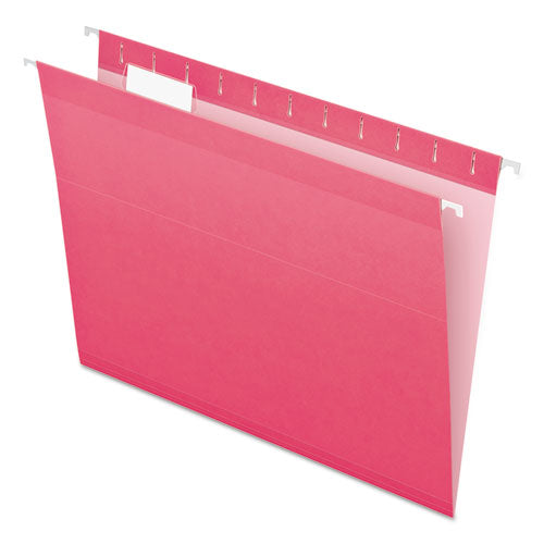 Colored Reinforced Hanging Folders, Letter Size, 1-5-cut Tab, Pink, 25-box
